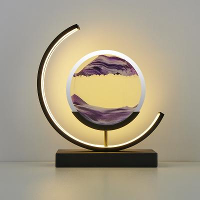 China Contemporary 3D Hourglass Bedside Table Lamp Sand Moving Led Night Light Quicksand Desk Lights for sale