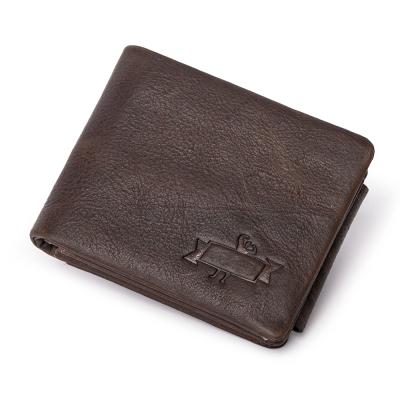 China No Slim Male L.Poisson Crazy Horse Wallet Factory Triple Leather Card Holder Male Gents Clips Button Men Premium Wallet for sale