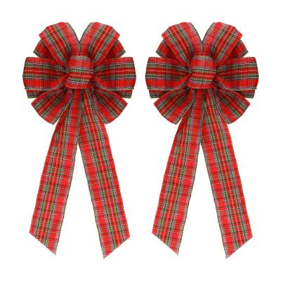 China 100% Polyester New Design Large Christmas Ribbon Bow Plaid Christmas Ribbon Bows Christmas Wreath Ribbon Bows for sale