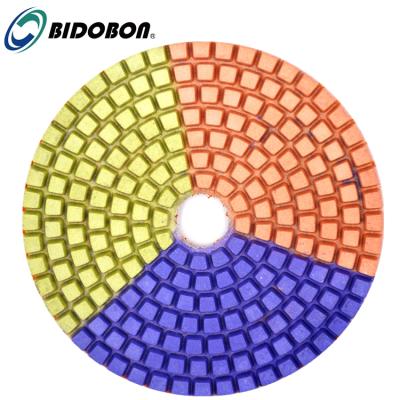 China High Gloss Diamond Wet Polishing Pads For Stone Granite 4inch 3 Color Marble Quartz Engineered Stone for sale