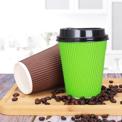 China Wholesale Biodegradable 12oz Tea Coffee Takeout Paper Cup Corrugated Paper Cup Paper Cup Lid Takeaway Suit for sale