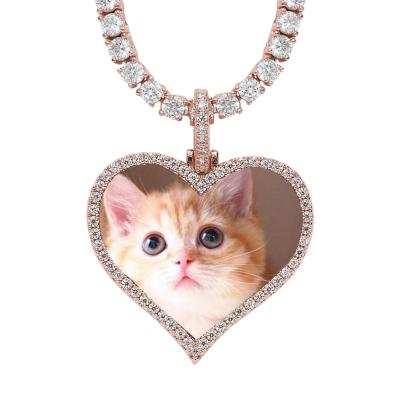 China Other 2022 Hot Style Photo Personalized Zircon Customized Love Heart Shape Couples Photo Frame Pendant Necklace for sale