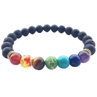 China New CLASSIC Natural Handmade Beaded Bracelet from Lava Stone Bead Bracelet 7 Chakra for Women for sale