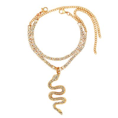 China CLASSIC Unique Design Jewelry Crystal Serpentine Pendant Multilayer Anklet Bracelet Iced Out Tennis Chain Diamond Snake Charm Anklet for sale