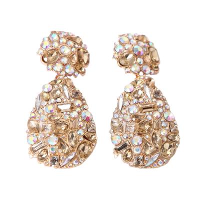 China Wholesale Romantic Jewelry Fine Crystal Bead Fashion Design Rhinestone Big Circle Drop Earrings For Women Gold Plated Stud Earrings for sale