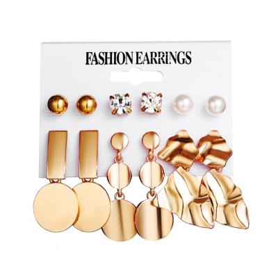 China Romantic 6 Pairs/Set Gold Drop Earrings Set Pearl Rhinestone Ball Stud Earrings Punk Geometric Jewelry For Women for sale