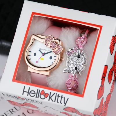 China Auto Date 2022 New Children Watches Stainless Steel Strap Watch KT Box Bracelet Set Kids Birthday Gift Student Kitty Watch Hello for sale