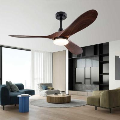 China LED-plafondventilator met massief houten lemmen, met flitsende bevestiging, dimbaar LED-verlichting Te koop
