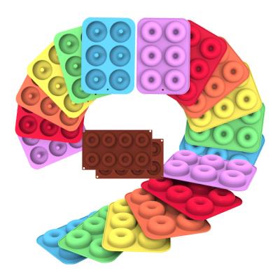 China Amazon 2021 Viable Most Popular Food Grade 6 Cavity Mold Chocolate Donuts Silicone Silicone Doughnuts Household Nonstick Baking Tray Popular Doughnuts Tray BPA Free for sale