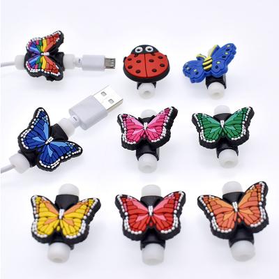 China Customized Eco-friendly Durable Cable Protector Cartoon Butterfly Flower Phone Accessories Silicone USB Charging Cable Protector De Cable for sale