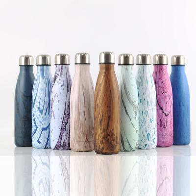China PORTABLE Wood Grain Painting Wine Sets 304 Vacuum Insulated Double Wall Cola Shape 500ML Water Bottle With 12oz Wine Cup for sale
