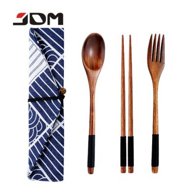 China Sustainable Japanese Eco-Friendly Camping Wooden Chopsticks, Spoons And Forks Travel Cutlery Set And Portable Wooden Cutlery Pouch for sale