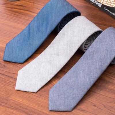 China Casual Hot Selling Popular Mens Cotton Jean Fabric Ties Plain School Ties for sale