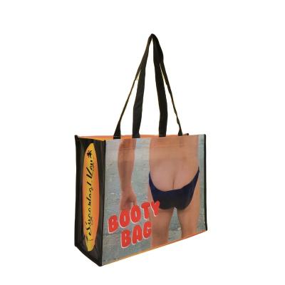 China Wholesale Custom Recyclable Printed 80-120gsm Eco Friendly Recycle Lamination D Cut PP Woven Fabric Shopping Bag for sale