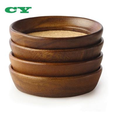 China Sustainable 4 Piece Set Non Slip Natural Acacia Wood With Cork Stackable Drink Coasters for sale