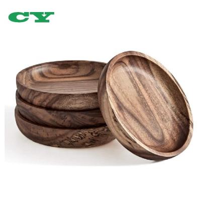 China Sustainable set of 4 natural acacia wood bar drink coaster coasters for drinking glasses for sale