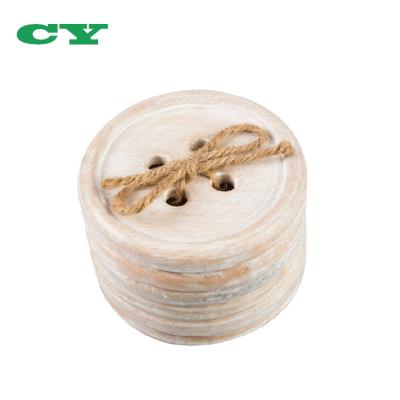 China Sustainable Set of 6 Wooden Button Form Wooden Coaster for sale