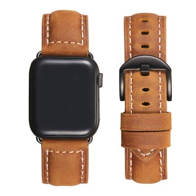 China Leather Suitable For Apple Watch Leather Strap Vintage Crazy Horse Leather Apple Iwatch 7 Generation Smart Strap 45mm for sale