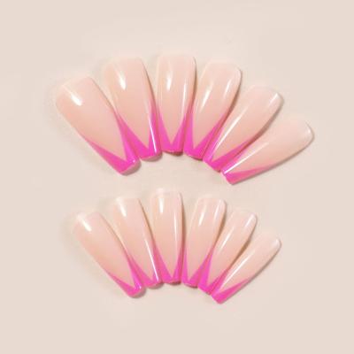 China 24pcs Square Flame Ballet Eco-Friendly Fake Nails Wear Press On Artificial Long Nail Tips For Student Fingernail Set for sale