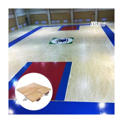 China Indoor Sports Court Floor Modular Easy Installation FIBA Portable Wood Sport Floor High Gloss Varnish 95 Maple Flooring for sale