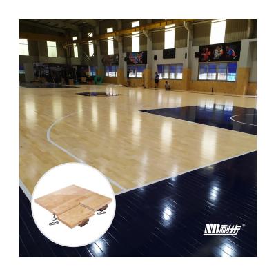 China Indoor Sports Court Flooring Customized FIBA Sports Floor Rubberwood Basketball Court Solid Wood Modular Portable Flooring for sale