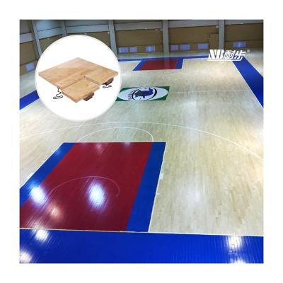 China Portable Indoor Sports Court Flooring FIBA Volleyball Court Sport Floor Rubberwood Anti-Slip Wooden Flooring for sale