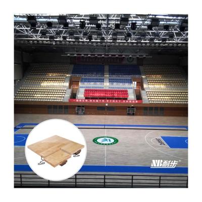China Portable Indoor Sports Court Flooring FIBA Modular Assembly Rubberwood Flooring High Gloss Varnish Solid Wood Sport Flooring for sale