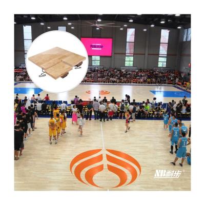China Indoor Sports Court Flooring New Design 95 Gloss Lacquered FIBA Rubberwood Portable Modular Flooring Solid Wood Sports Flooring for sale