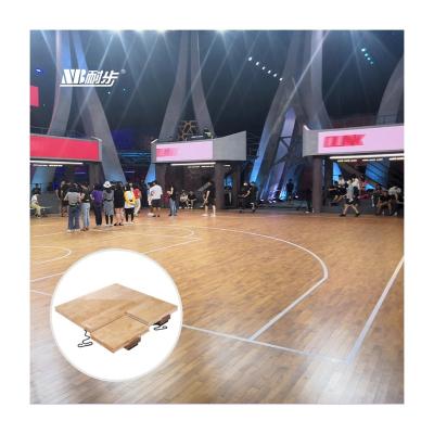 China Indoor Sports Modular Portable Wood Flooring Indoor Sports Court Floor Assembly Ball Rebound 95 Gloss Lacquered Sports Flooring FIBA Birch Flooring for sale