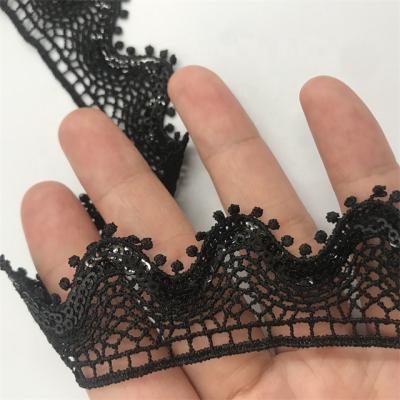 China Custom Wholesale 30mm Polyester Embroidery Crochet Eyelash Sequin Lace Tape Black Water Soluble From Vogue Korea for sale