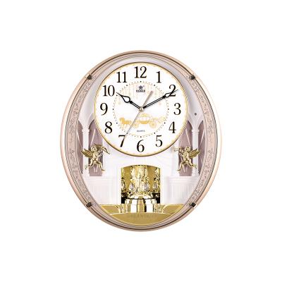 China Style Antique Home Decorative Large Plastic Rotating Pendulum Wall Clock With 18 Music To Ring Led Light Night Cut Out for sale