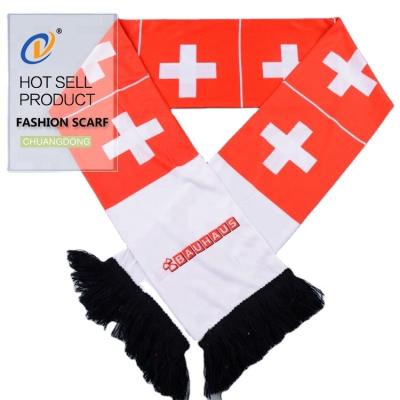 China Medium Sample Free High Quality Silk Print Knitted Country Flag England Soccer Sport Scarf for sale