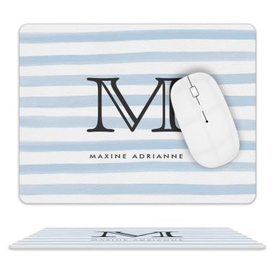 China Water Resistance Dusty Blue Watercolor Stripes Monogram Modern Chic Mouse Pad for sale