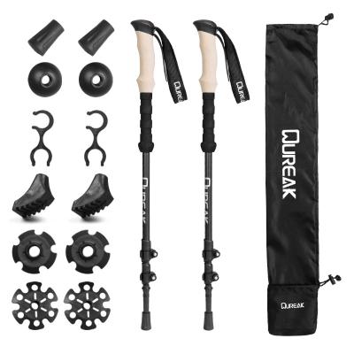 China Durable Outdoor Custom logo 3-section lightweight adjustable telescopic nordic Aluminum walking hiking stick carbon fiber trekking pole for sale