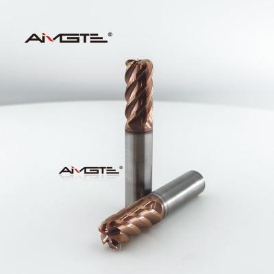 China 4 Flute Carbide bull nose carbide end mill D12mm TiSiN Coated R2 R3 Corner Radius 45° Helix Angle for Steel Alloy Finishing CNC Milling Cutter for Hardened Metals for sale