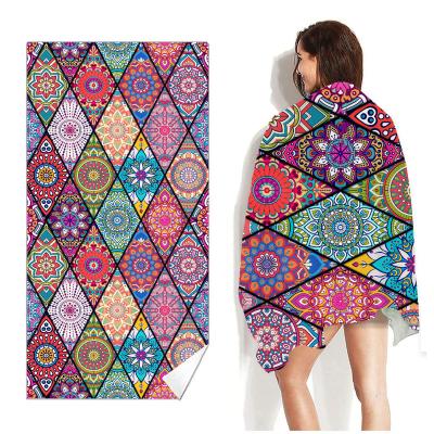 China Anti dust mite Amazon Hot-selling European and American double-sided velvet quick-drying beach towel printing microfiber beach towel for sale