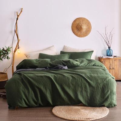 China Green Minimalist King 100% Linen Portable Comforter Sets Bedding Style Home Comferter Bedding Set Cotton Full Size for sale
