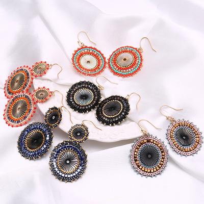 China Handmade Jewelry BOHEMIA Fashion Hollow Round Boho Sead Beaded Miyuki Drop Earrings Crystal Agate For Women for sale
