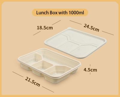 China Corn Starch Packaging 4 Compartment Bento Disposable Restaurant Take Away Food Container Cornstarch Square Lunch Box for sale