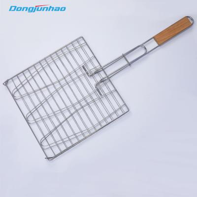 China Easily Cleaned Outdoor Grilled Accessories Triple Fish Grill Rack BBQ Fish Grilling Basket For BBQ for sale