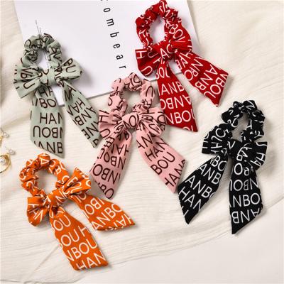 China 2021 cute new satin ribbon headband letter type bow large intestine hair elastic ring for hair accessory for sale