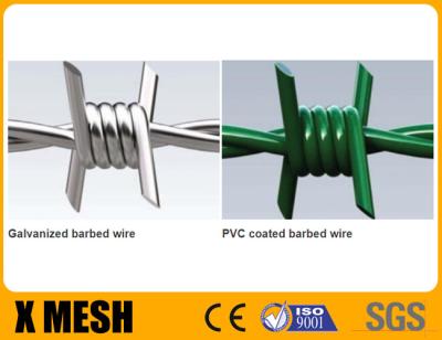 China Green PVC Coated Barb Wire 1.5cm Barb Length Standard Twist Type 1200MPa Tensile for sale