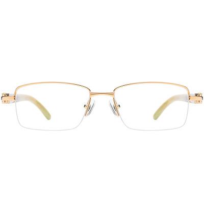 China For Reading Glass Pure Natural Black Bull Horn Optical Glasses Frames Half Frame Myopia Glasses Frame Men Flat Glass for sale