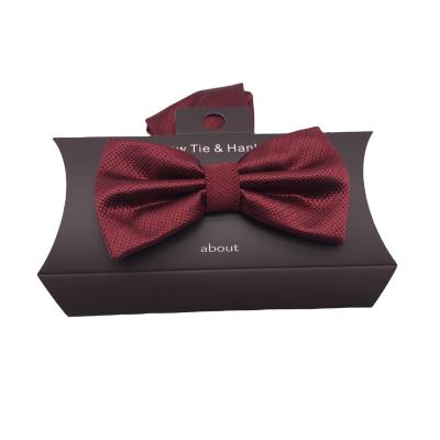China red color small dot Micro Fibre Bow Tie ,hankie set plaid striped high quality for sale