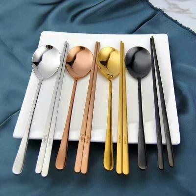 China Multi Viable Korean Color Stainless Steel Chopsticks Spoon Cutlery Set for sale