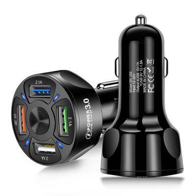 China Fast Charging Speed Fast Charging QC 3.0 Mini Led 4 Usb Car Charger Cigarette Lighter 7A 48W Fast Charging Car Charger for sale