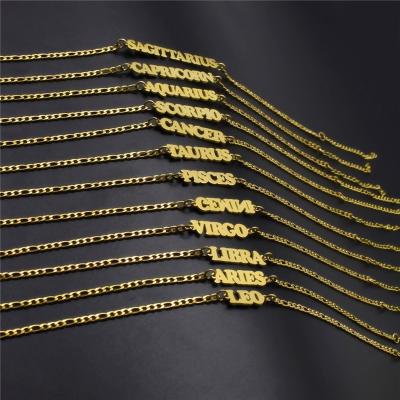 China TRENDY Tarnish Free 18K Gold Plated Stainless Steel Initial Letter Anklet 12 Zodiac Sign Anklets Foot Jewelry for sale
