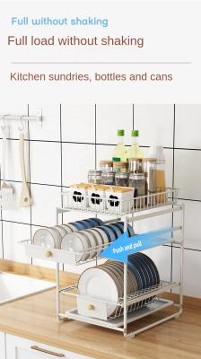 China Durable Carbon Steel Anti Rust Pull Out Kitchen Storage Rack Dish Dish Drain Rack for sale
