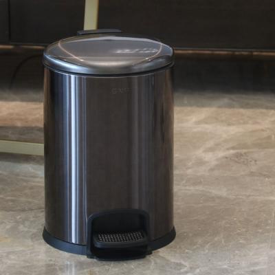 China Leasylife 8L Sustainable Household Pedal Round Metal Double-Layer Waste Paper Basket Trash Bin for sale