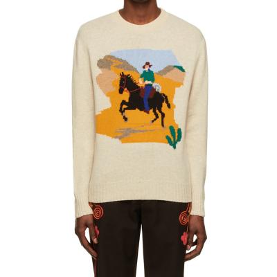 China Anti-wrinkle YF Chinese factory OEM ODM accept small quantity order logo custom intarsia jacquard knit sweater for men for sale